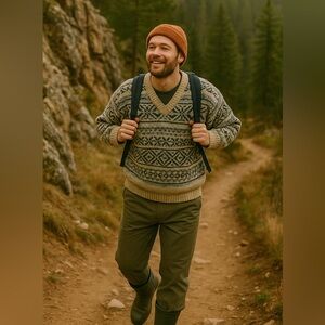 Vintage Nordic Print Handmade Fisherman Core Oversized Wool Pullover Sweater